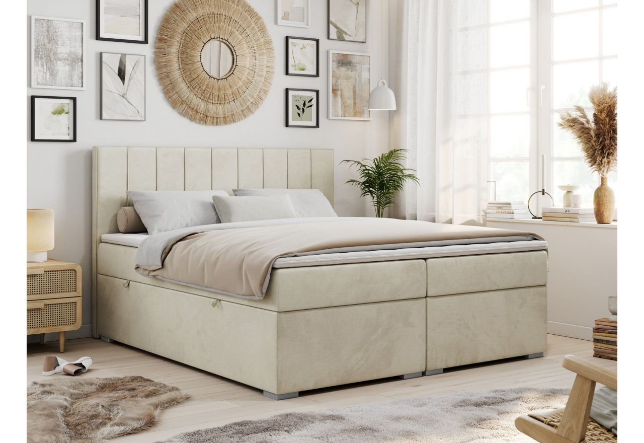 Łóżko kontynentalne ALLY 140x200 - H4 - beżowy, welwet