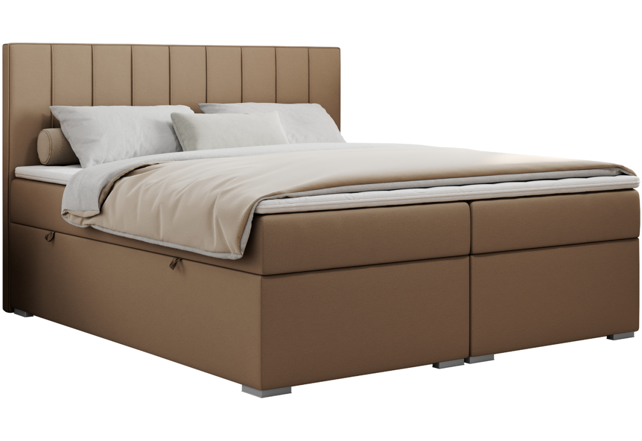 Łóżko kontynentalne ALLY 140x200 - H3 - brązowy, ekoskóra