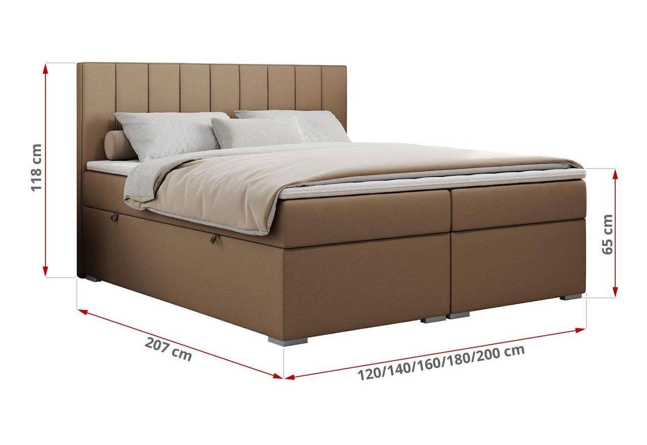 Łóżko kontynentalne ALLY 120x200 - H4 - brązowy, ekoskóra