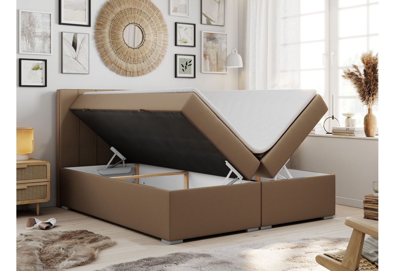 Łóżko kontynentalne ALLY 120x200 - H4 - brązowy, ekoskóra