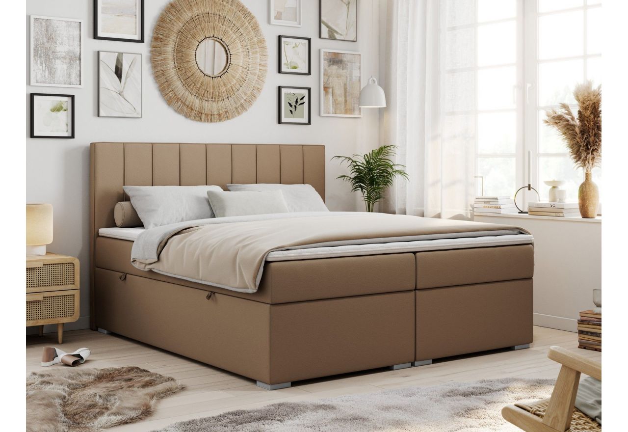 Łóżko kontynentalne ALLY 140x200 - H4 - brązowy, ekoskóra