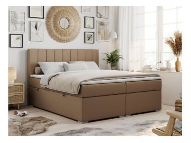 Łóżko kontynentalne ALLY 160x200 - H4 - brązowy, ekoskóra