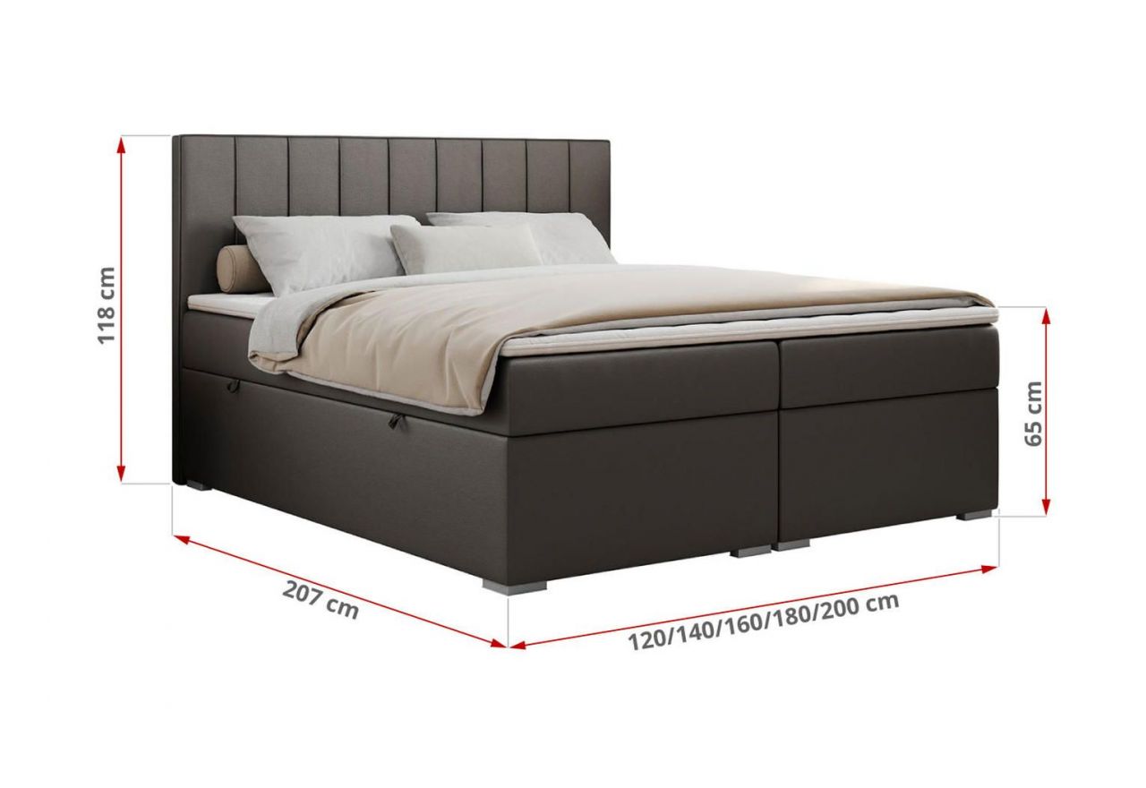 Łóżko kontynentalne ALLY 120x200 - H3 - ciemnoszary, ekoskóra