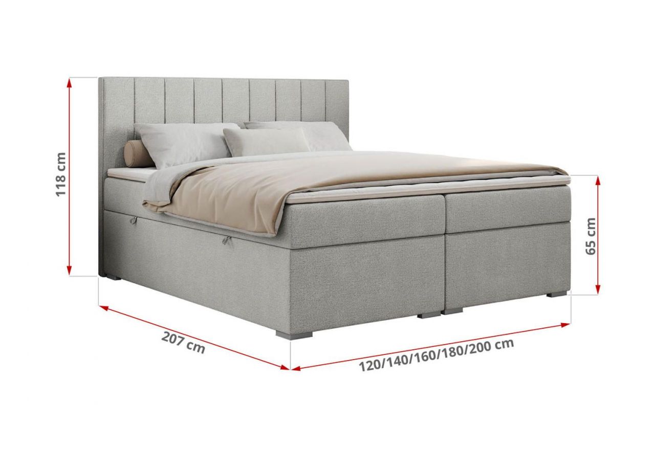 Łóżko kontynentalne ALLY 120x200 - H3 - jasnoszary, struktura