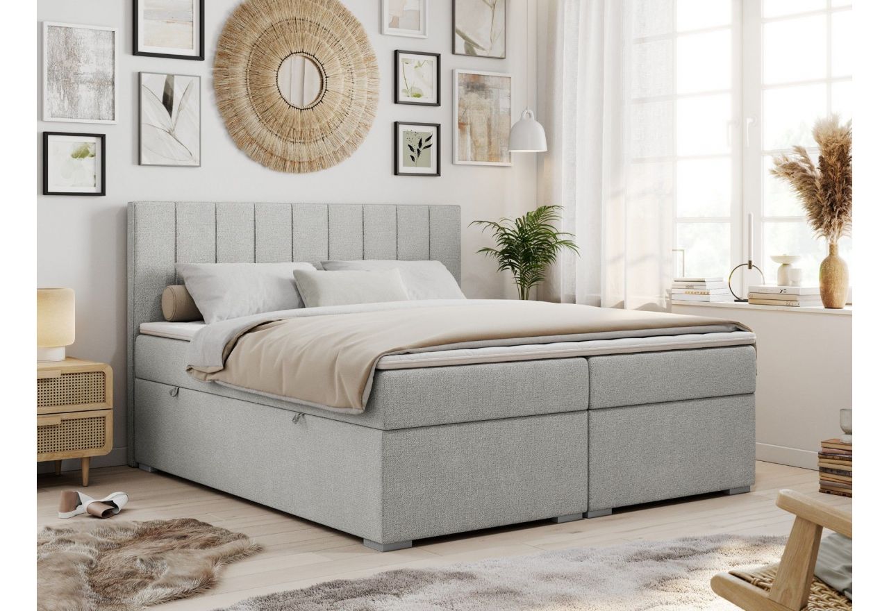 Łóżko kontynentalne ALLY 200x200 - H3 - jasnoszary, struktura