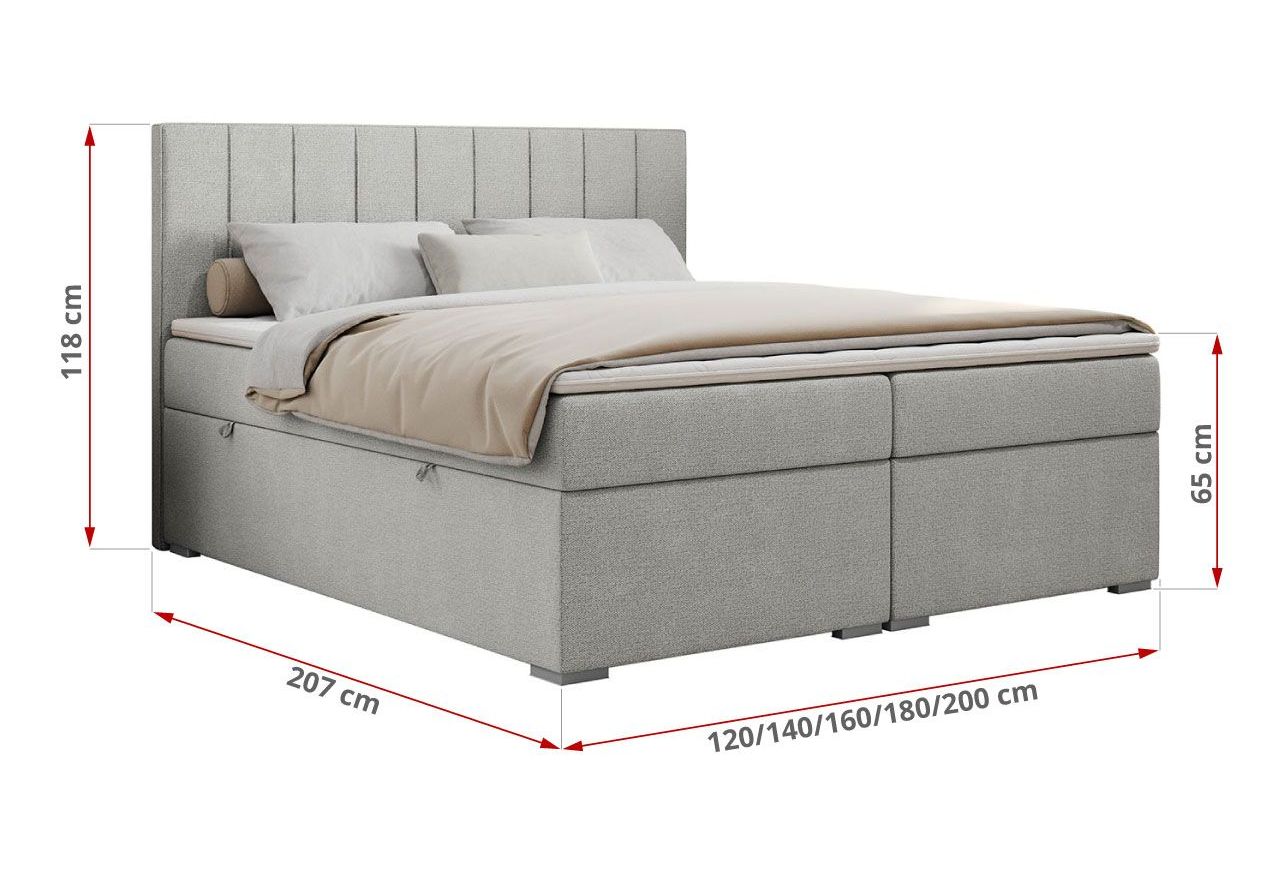 Łóżko kontynentalne ALLY 200x200 - H3 - jasnoszary, struktura