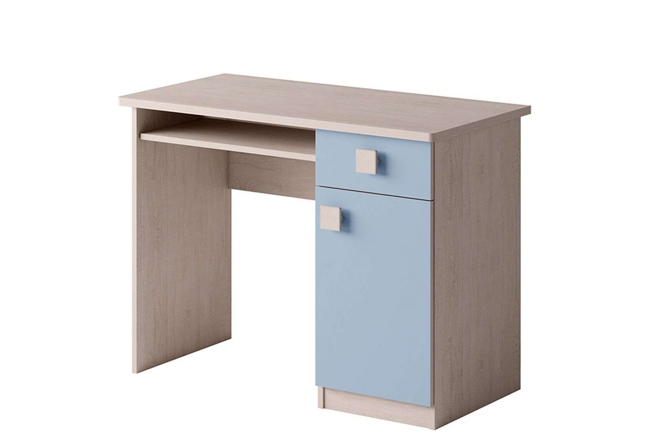 Modne biurko z szufladą i szafką do pokoju dziecięcego - TUNGA Dąb Santana / Niebieski
