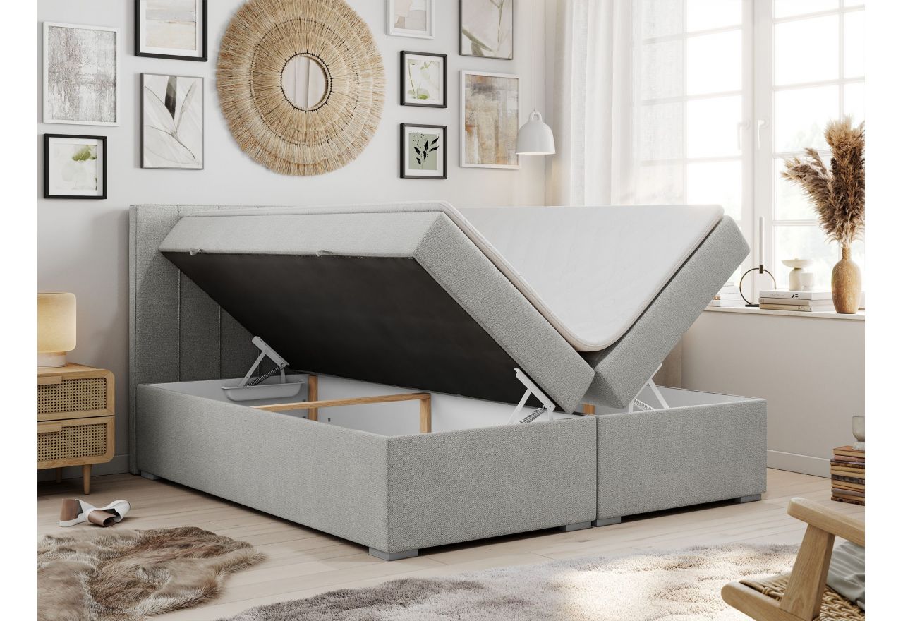 Łóżko kontynentalne ALLY 200x200 - H4 - jasnoszary, struktura