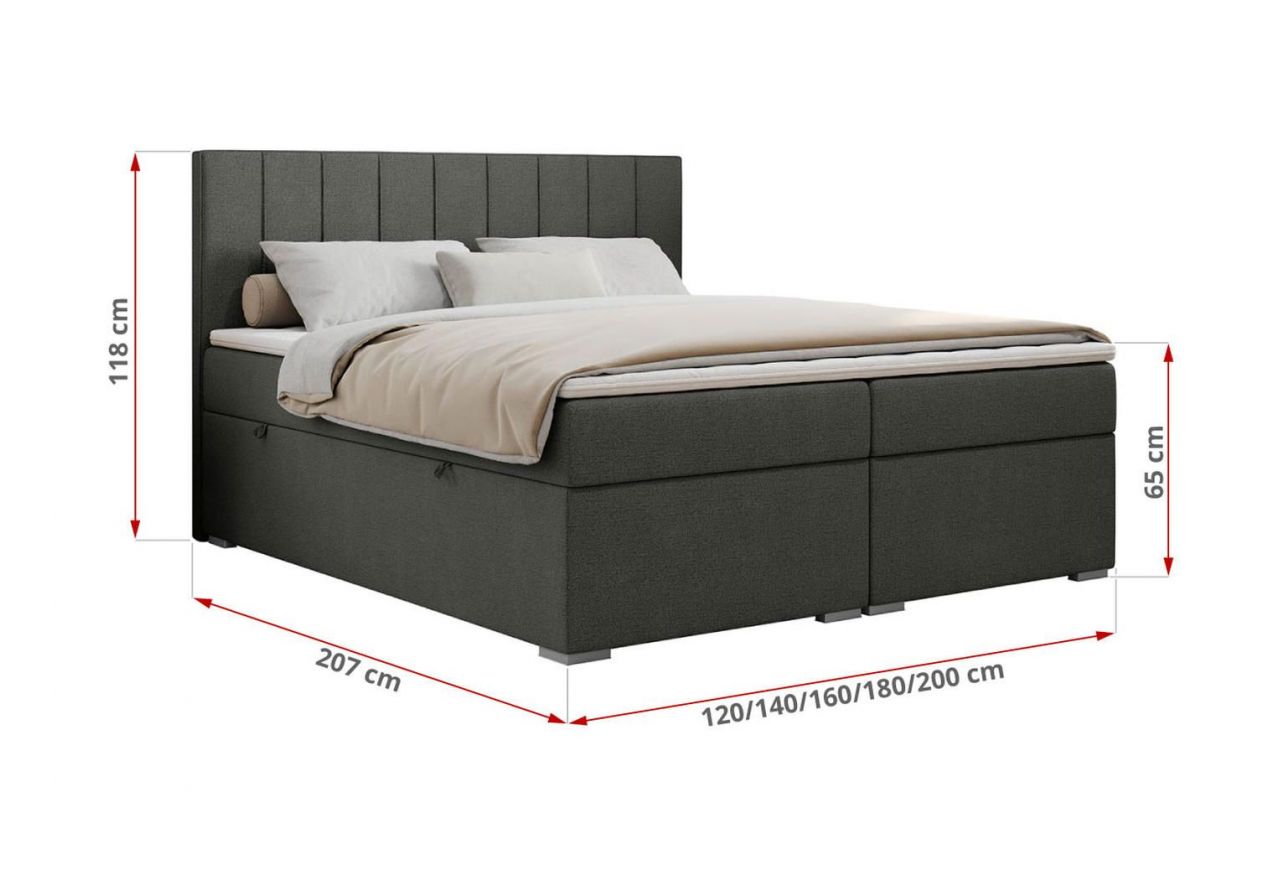 Łóżko kontynentalne ALLY 120x200 - H3 - ciemnoszary, struktura