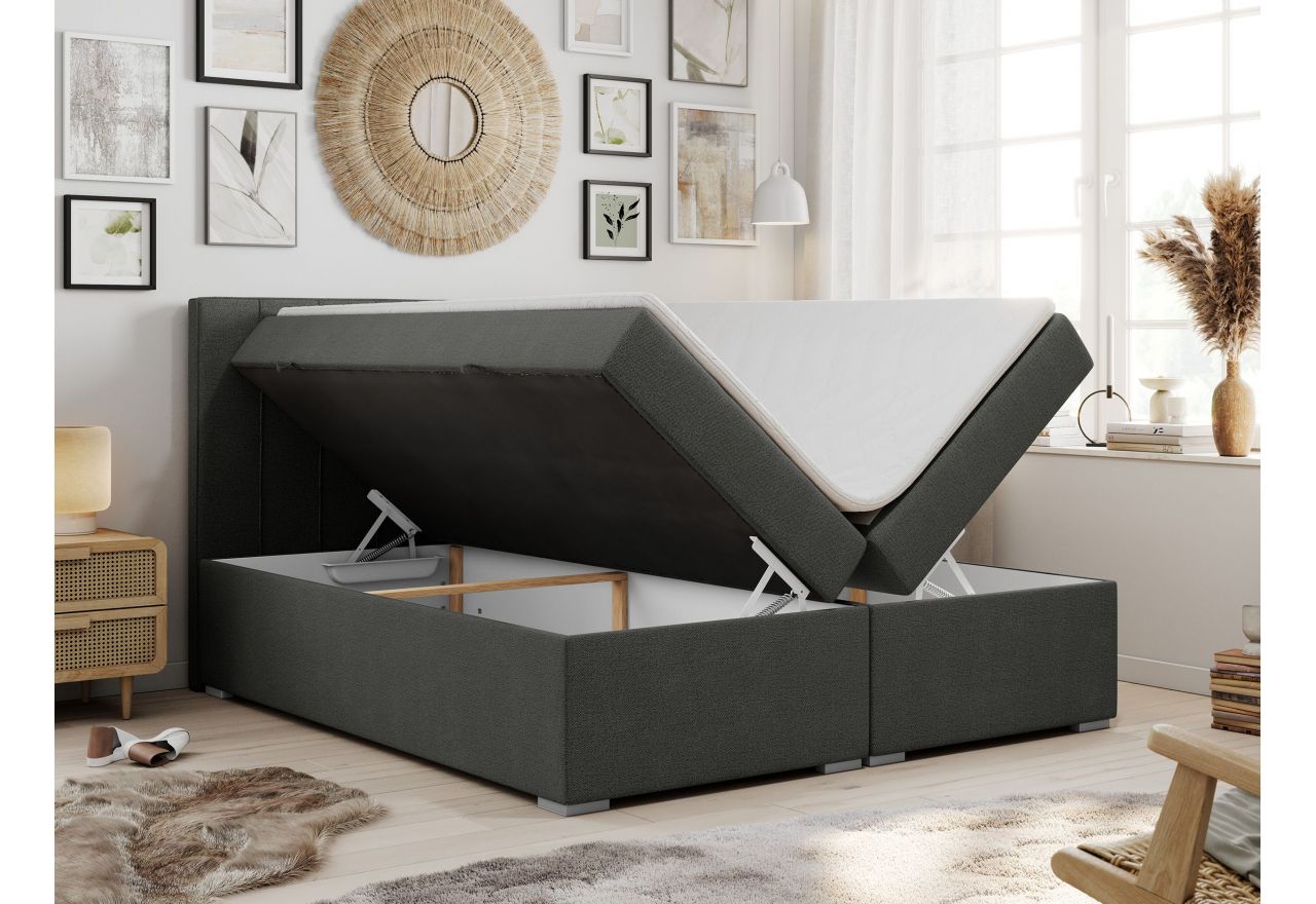 Łóżko kontynentalne ALLY 200x200 - H4 - ciemnoszary, struktura