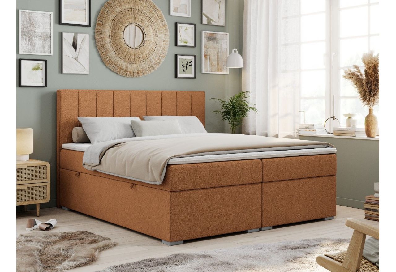 Łóżko kontynentalne ALLY 140x200 - H4 - pomarańczowy, struktura