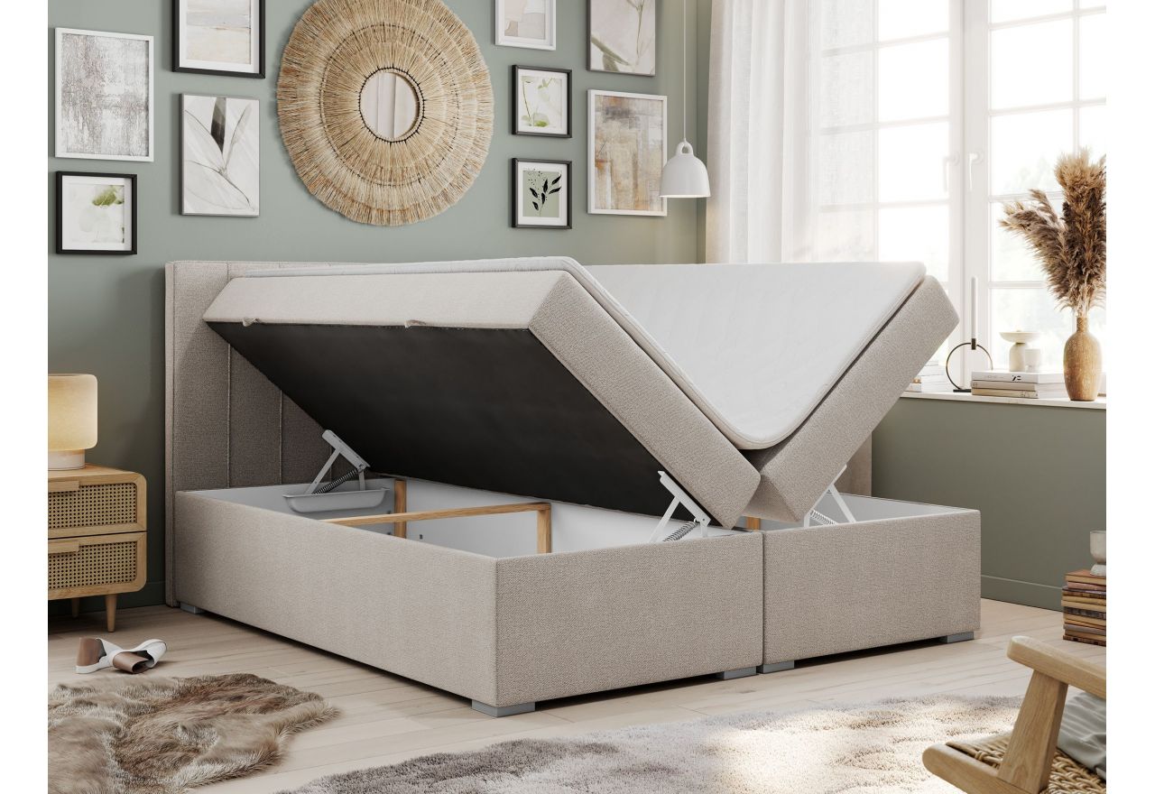 Łóżko kontynentalne ALLY 160x200 - H3 - beżowy, struktura