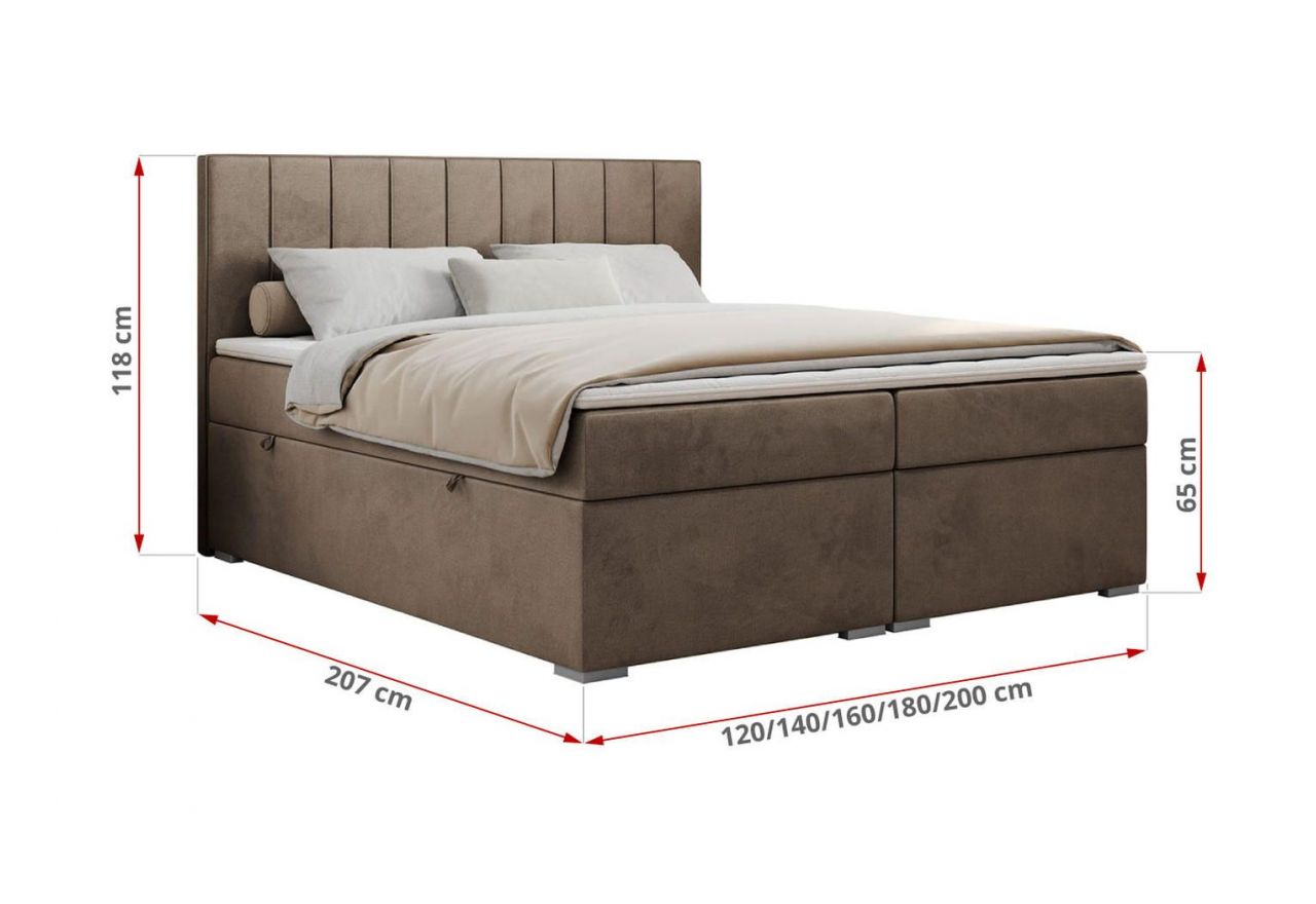 Łóżko kontynentalne ALLY 120x200 - H3 - brązowy, welwet