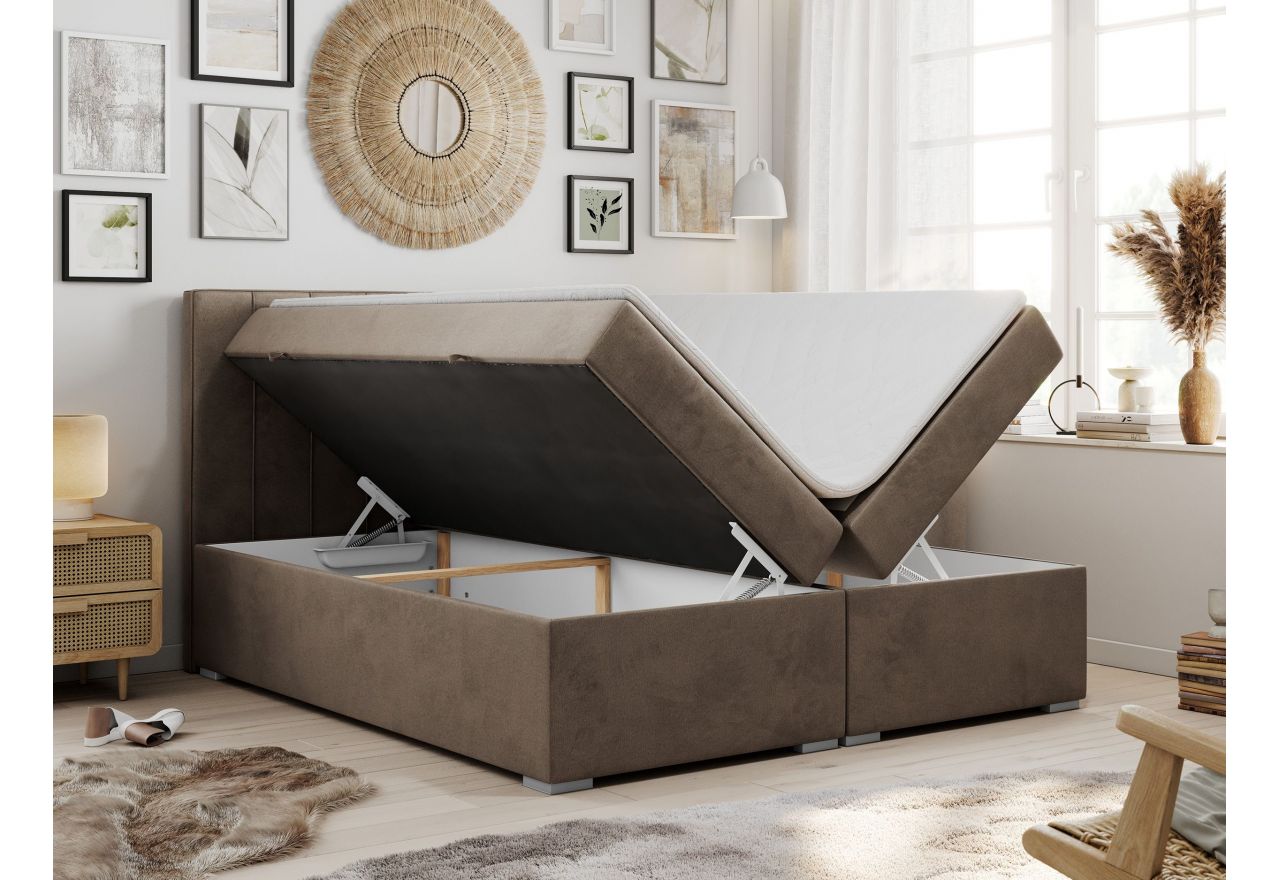 Łóżko kontynentalne ALLY 160x200 - H3 - brązowy, welwet