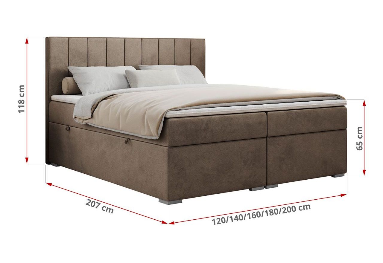Łóżko kontynentalne ALLY 120x200 - H4 - brązowy, welwet