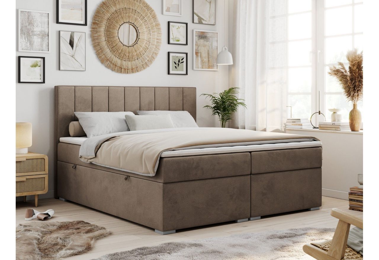 Łóżko kontynentalne ALLY 140x200 - H4 - brązowy, welwet