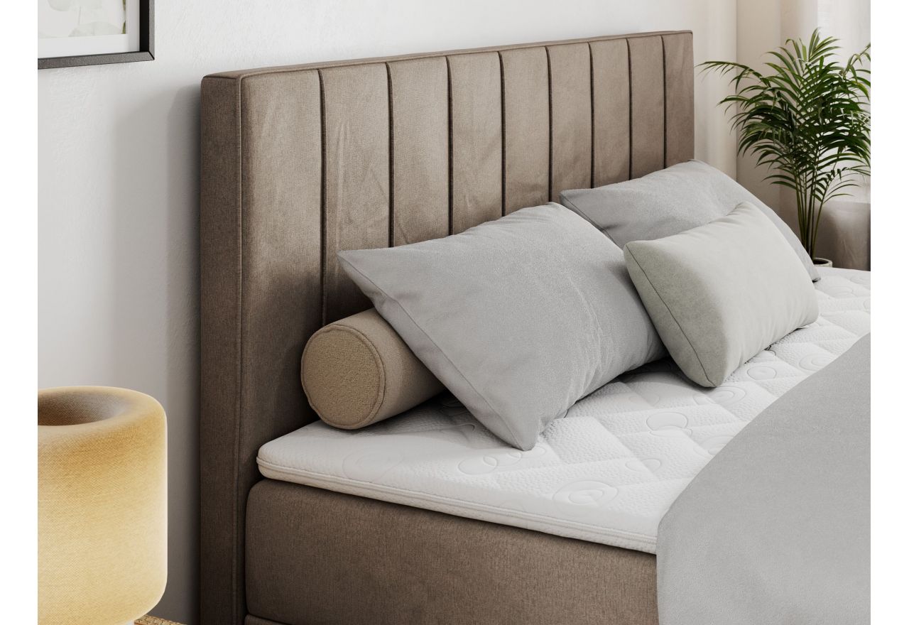 Łóżko kontynentalne ALLY 140x200 - H4 - brązowy, welwet