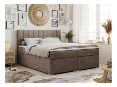 Łóżko kontynentalne ALLY 200x200 - H4 - brązowy, welwet