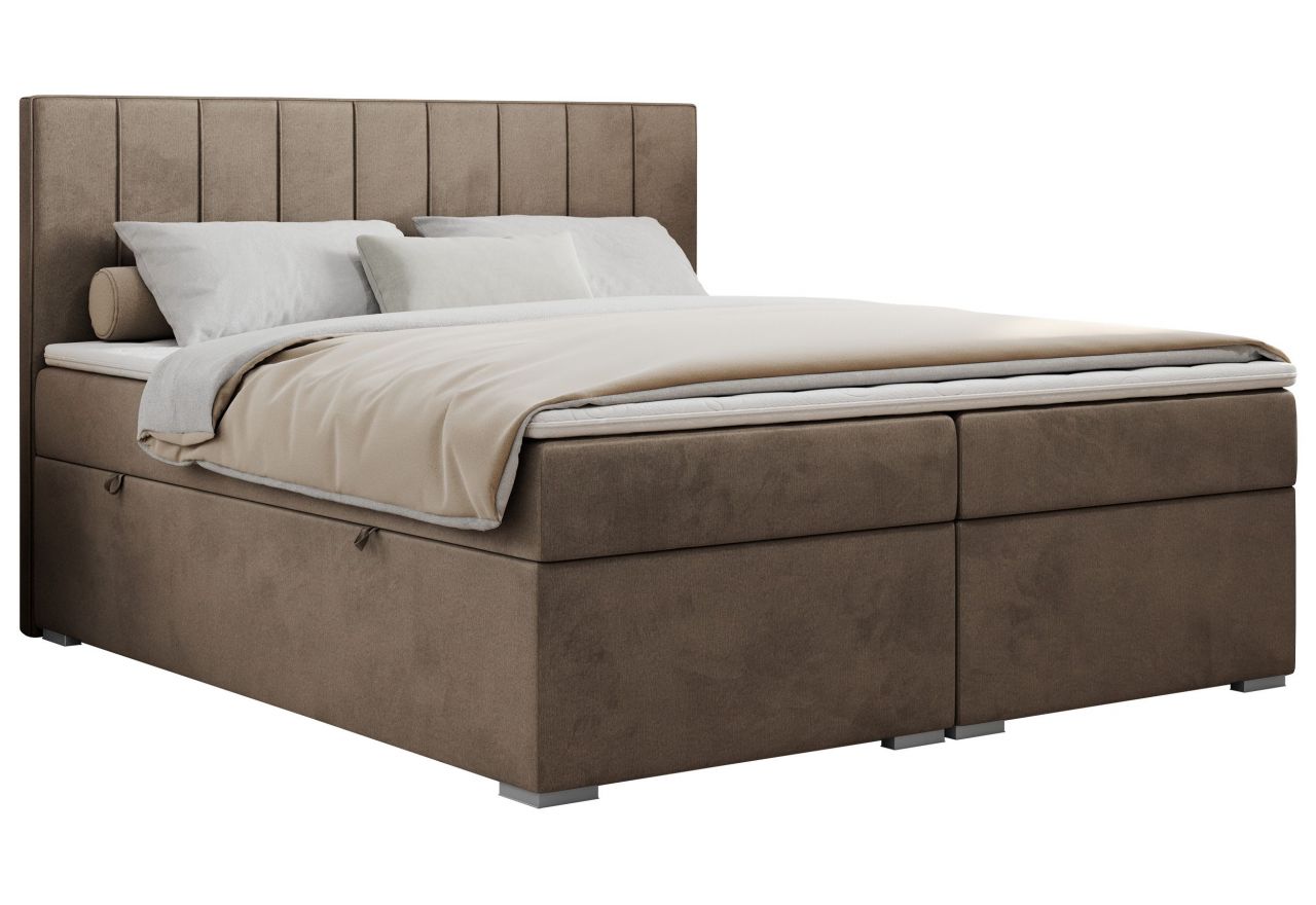 Łóżko kontynentalne ALLY 200x200 - H4 - brązowy, welwet