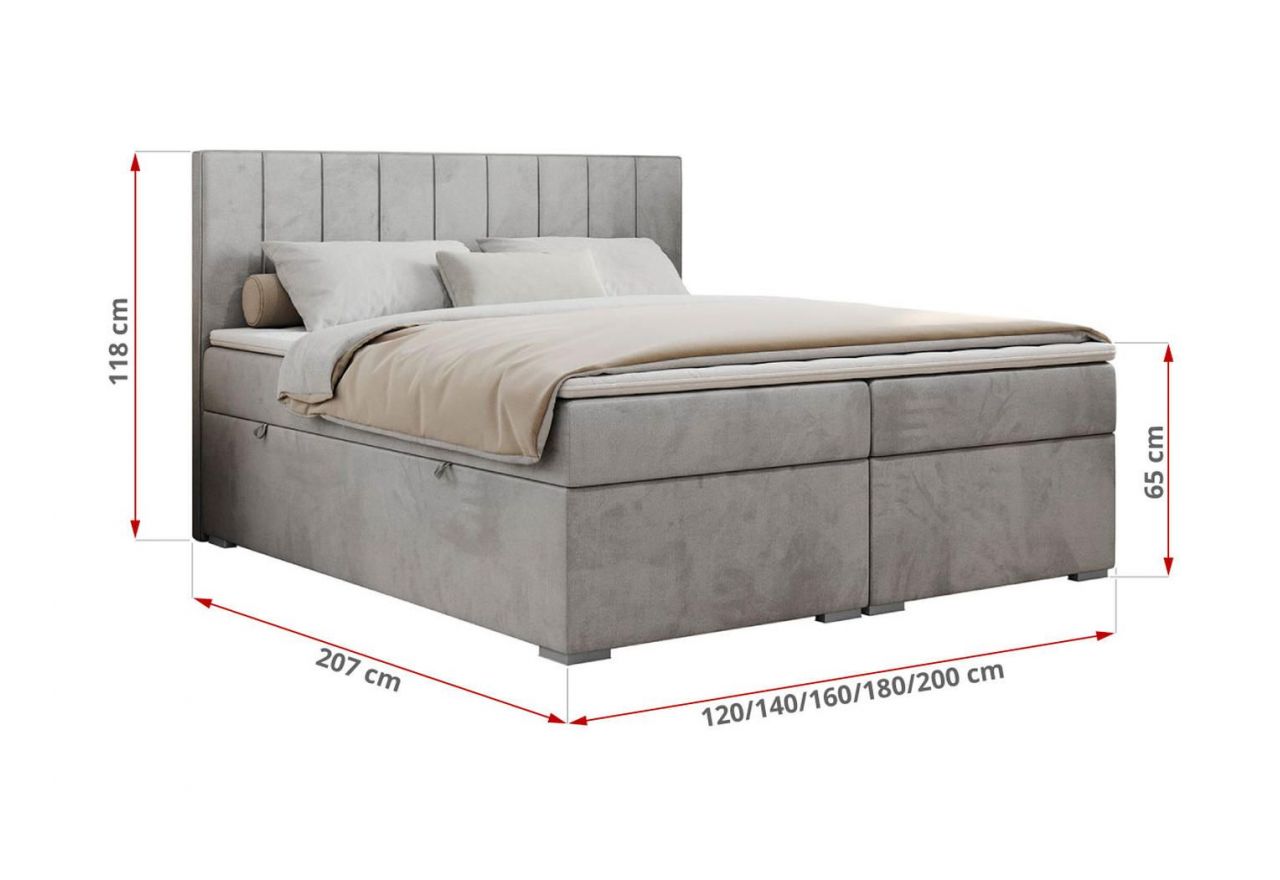 Łóżko kontynentalne ALLY 120x200 - H3 - jasnoszary, welwet