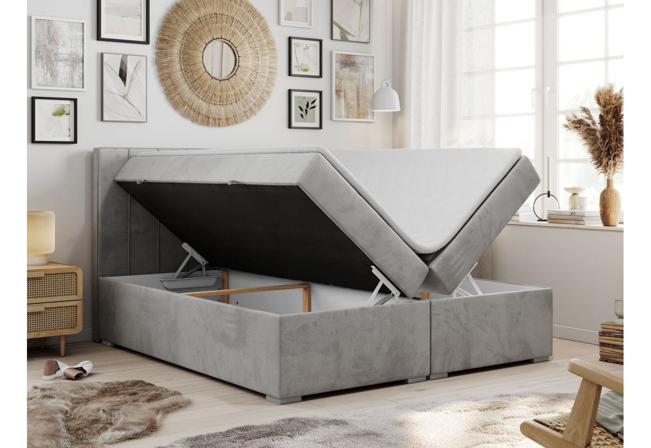 Łóżko kontynentalne ALLY 160x200 - H3 - jasnoszary, welwet