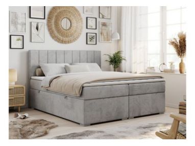 Łóżko kontynentalne ALLY 180x200 - H3 - jasnoszary, welwet