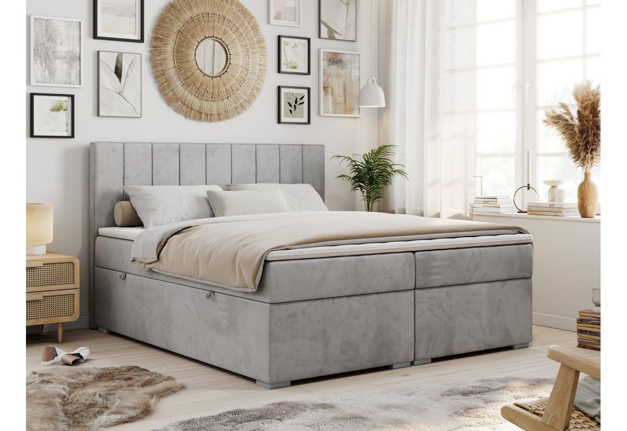 Łóżko kontynentalne ALLY 200x200 - H3 - jasnoszary, welwet