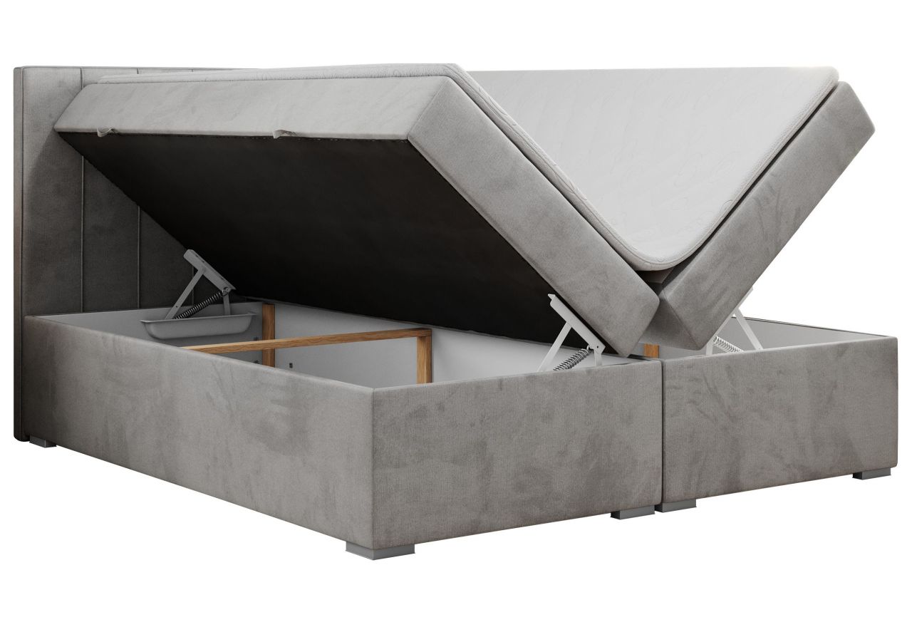 Łóżko kontynentalne ALLY 200x200 - H3 - jasnoszary, welwet
