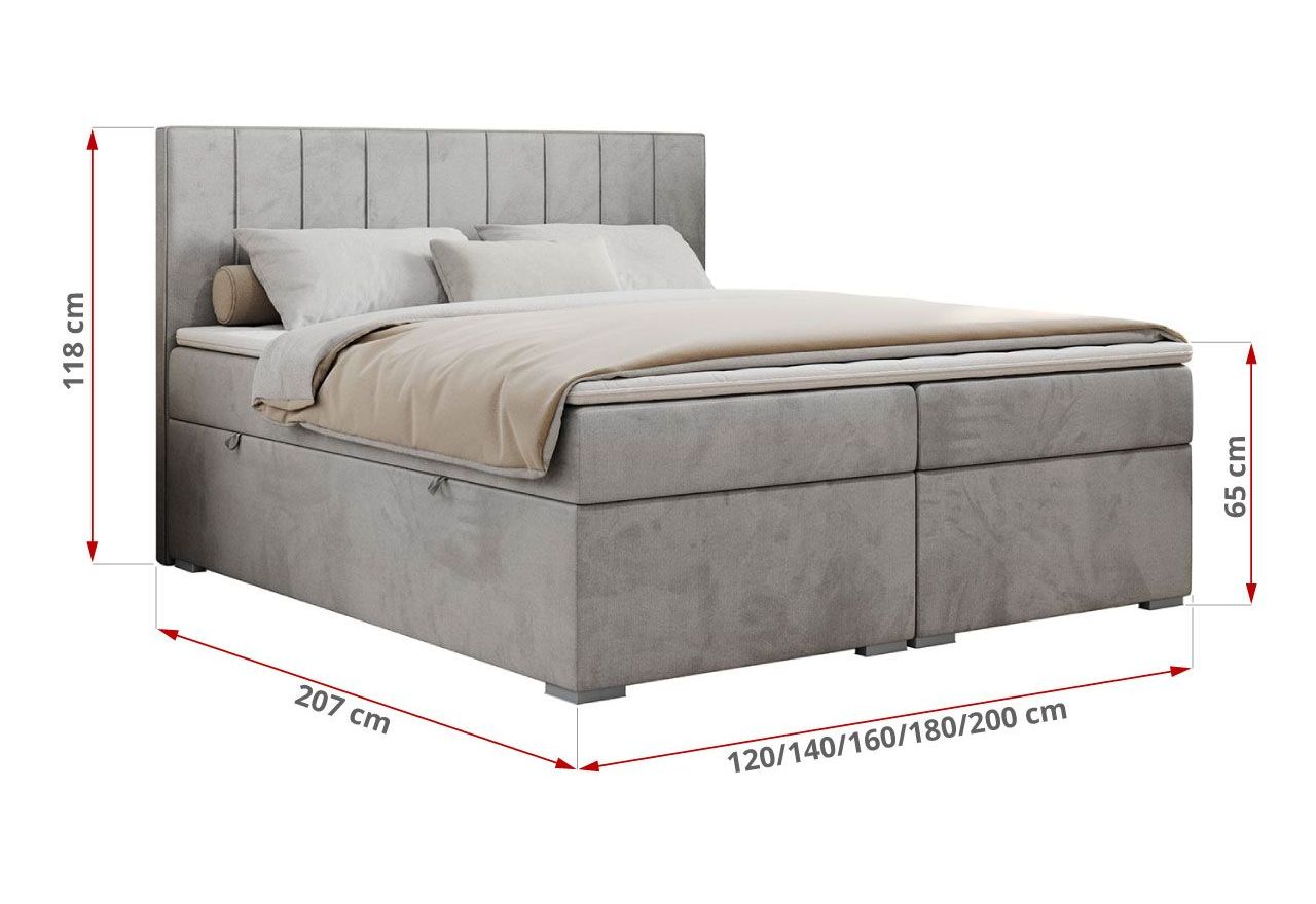 Łóżko kontynentalne ALLY 120x200 - H4 - jasnoszary, welwet