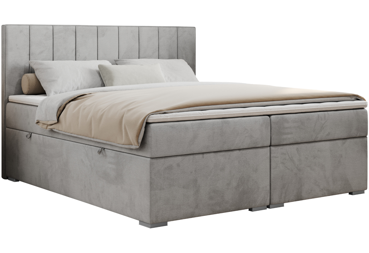 Łóżko kontynentalne ALLY 200x200 - H4 - jasnoszary, welwet
