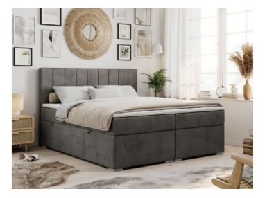 Łóżko kontynentalne ALLY 200x200 - H3 - ciemnoszary, welwet