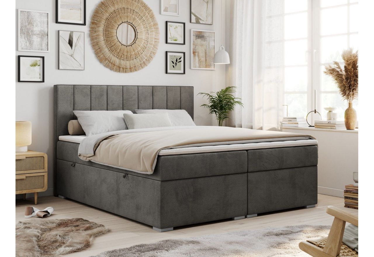 Łóżko kontynentalne ALLY 140x200 - H4 - ciemnoszary, welwet