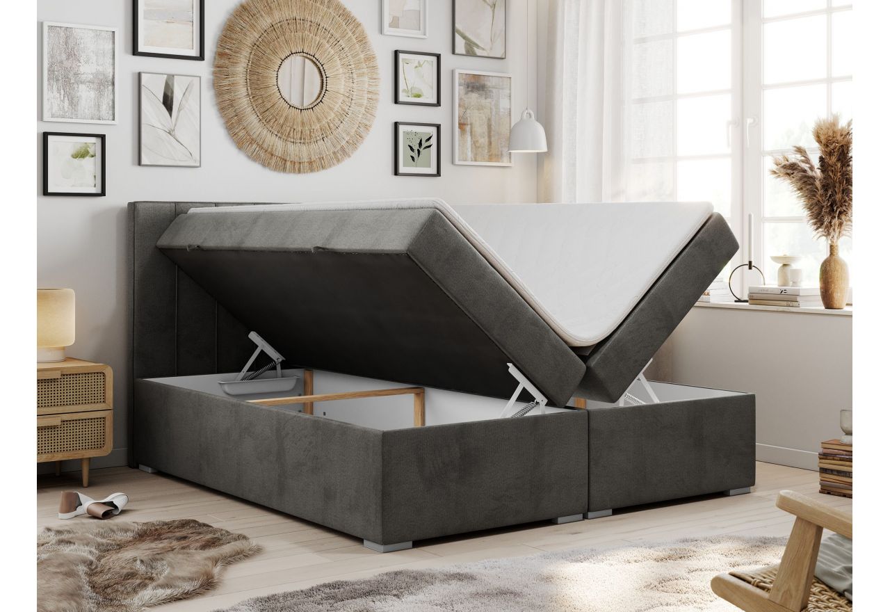 Łóżko kontynentalne ALLY 140x200 - H4 - ciemnoszary, welwet