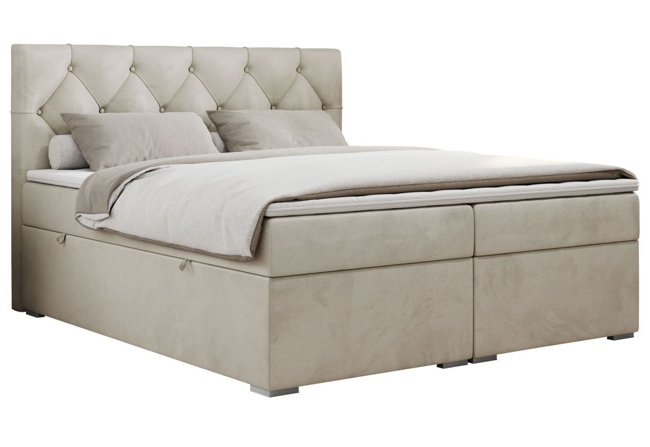 Łóżko kontynentalne ALDA 160x200 - H3 - beżowy, welwet