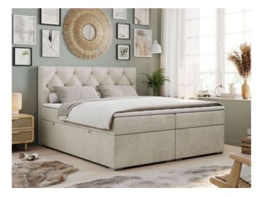 Łóżko kontynentalne ALDA 140x200 - H4 - beżowy, welwet