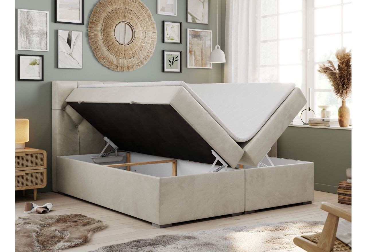 Łóżko kontynentalne ALDA 140x200 - H4 - beżowy, welwet