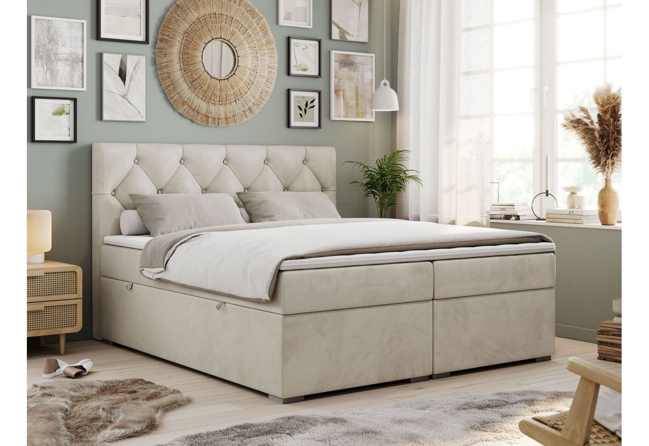 Łóżko kontynentalne ALDA 180x200 - H4 - beżowy, welwet