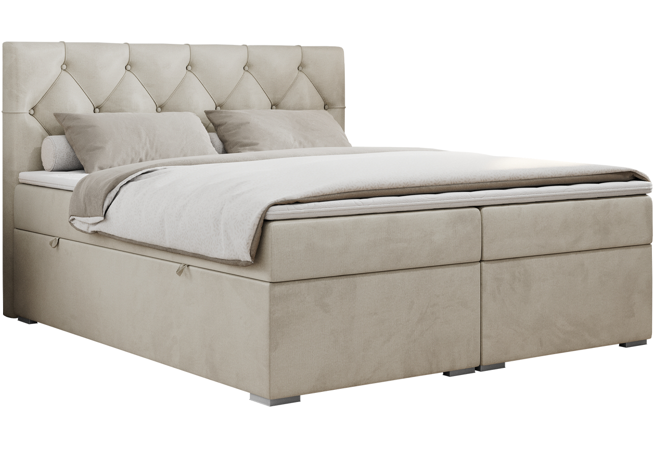 Łóżko kontynentalne ALDA 180x200 - H4 - beżowy, welwet