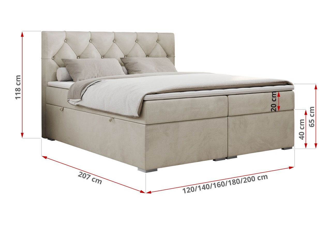 Łóżko kontynentalne ALDA 180x200 - H4 - beżowy, welwet