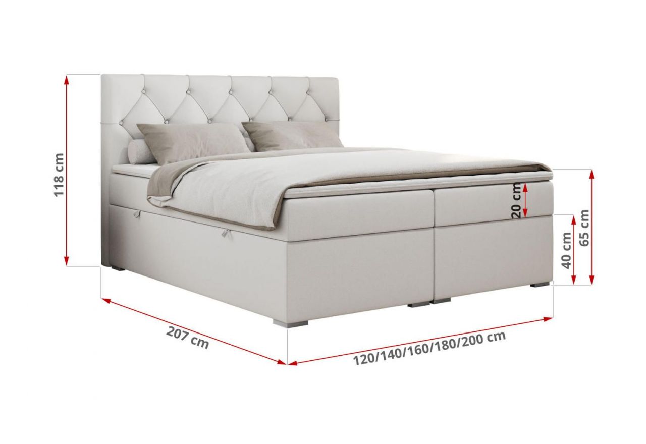 Łóżko kontynentalne ALDA 120x200 - H3 - biały, ekoskóra