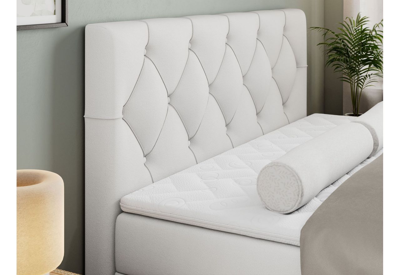 Łóżko kontynentalne ALDA 180x200 - H3 - biały, ekoskóra