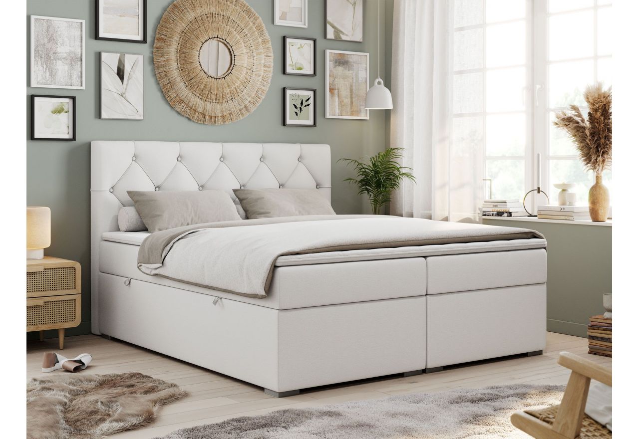 Łóżko kontynentalne ALDA 200x200 - H3 - biały, ekoskóra