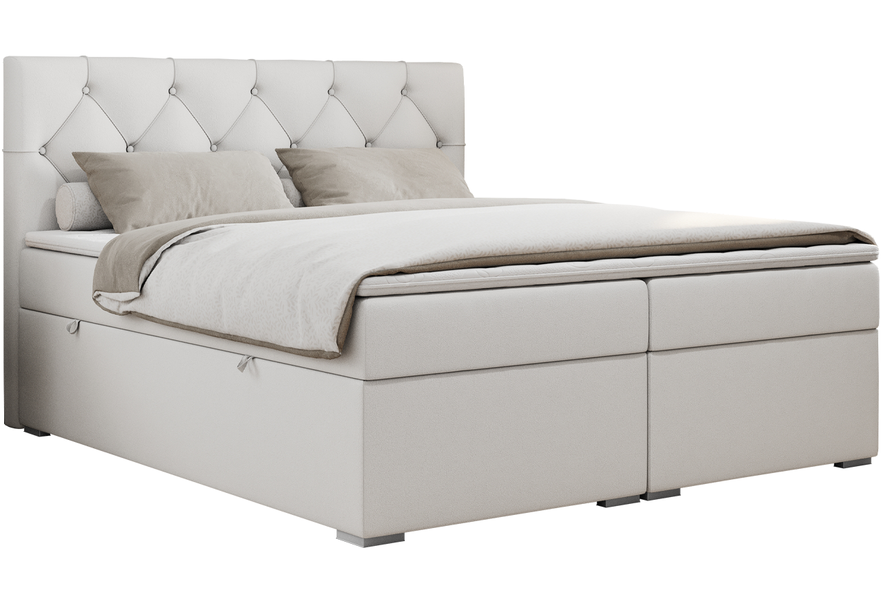 Łóżko kontynentalne ALDA 200x200 - H3 - biały, ekoskóra