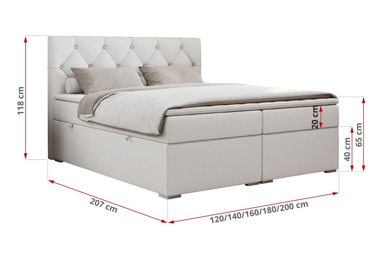 Łóżko kontynentalne ALDA 200x200 - H3 - biały, ekoskóra