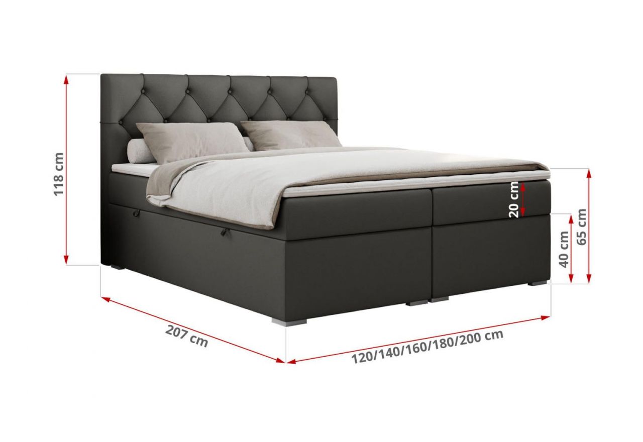 Łóżko kontynentalne ALDA 120x200 - H3 - ciemnoszary, ekoskóra