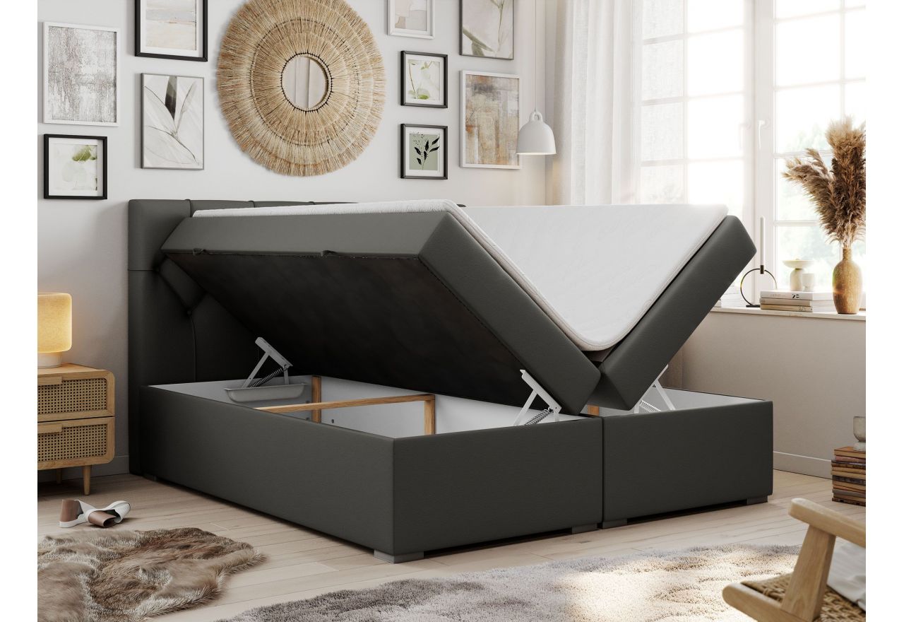 Łóżko kontynentalne ALDA 160x200 - H4 - ciemnoszary, ekoskóra