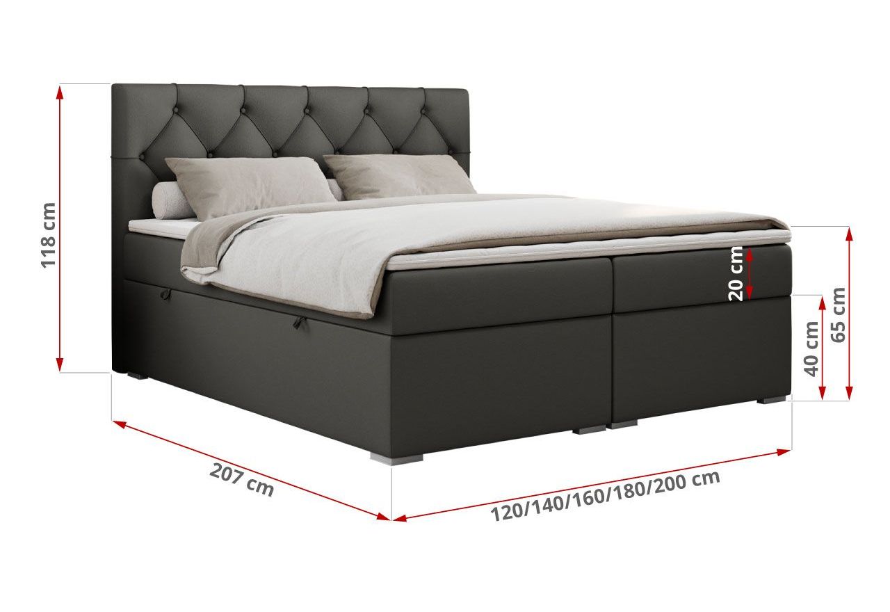 Łóżko kontynentalne ALDA 180x200 - H4 - ciemnoszary, ekoskóra