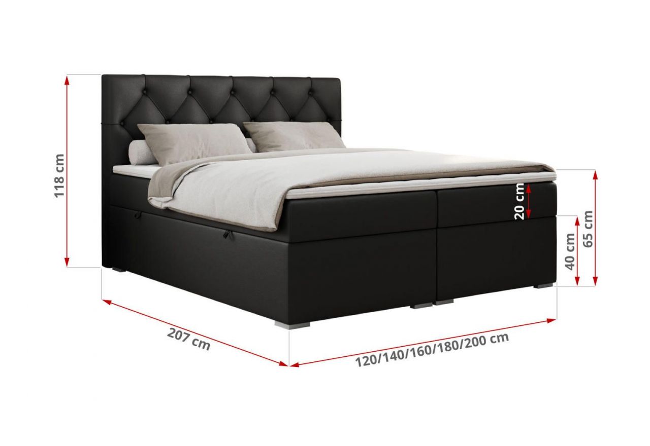 Łóżko kontynentalne ALDA 120x200 - H3 - czarny, ekoskóra