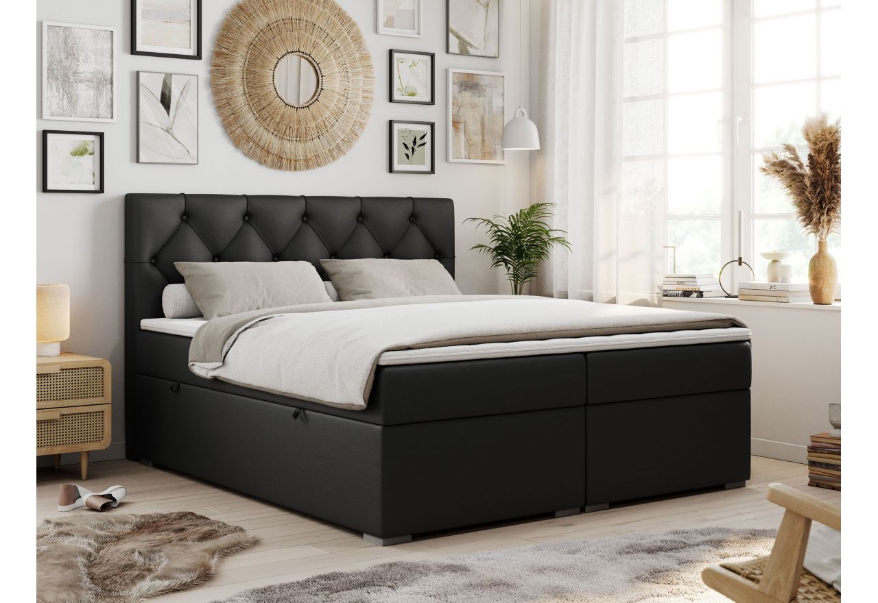 Łóżko kontynentalne ALDA 200x200 - H3 - czarny, ekoskóra