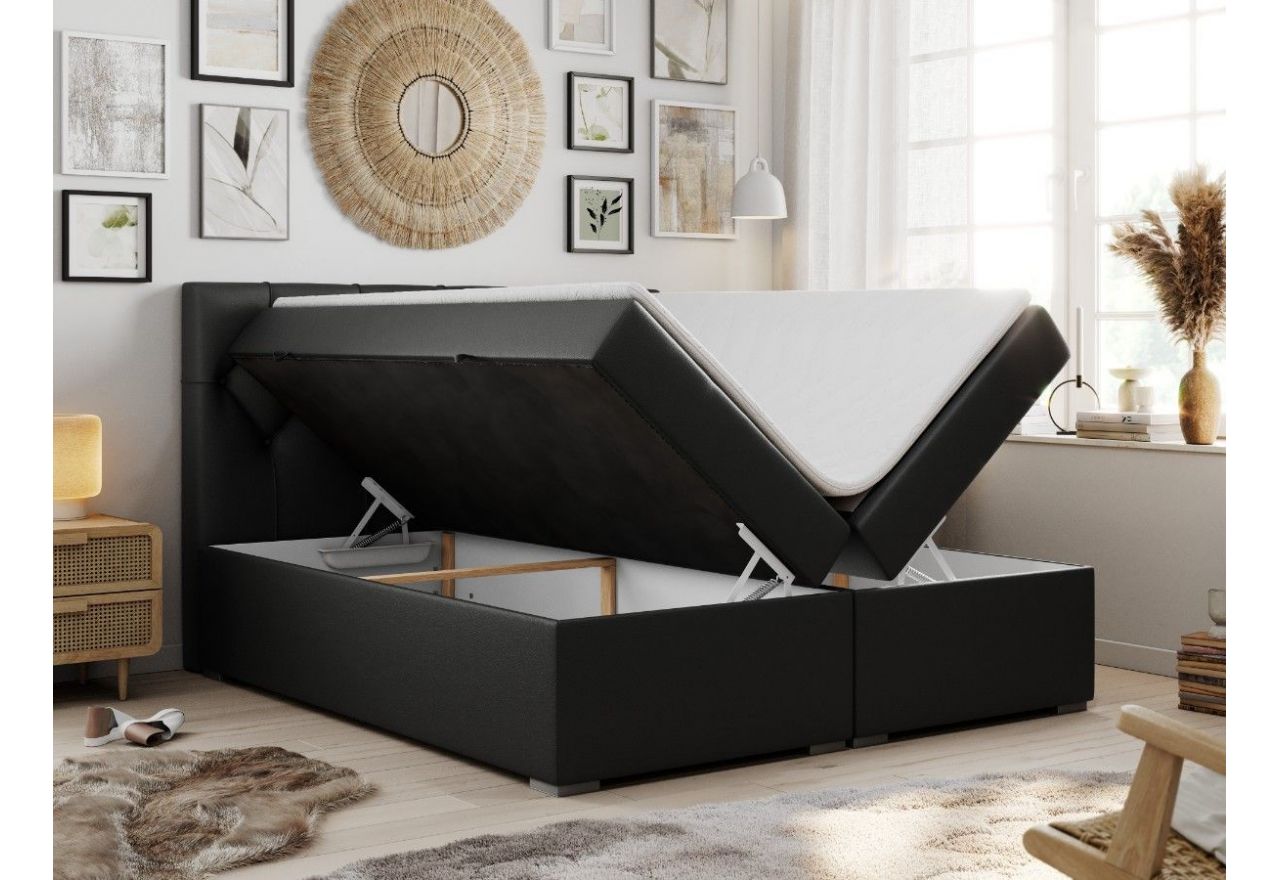 Łóżko kontynentalne ALDA 120x200 - H4 - czarny, ekoskóra